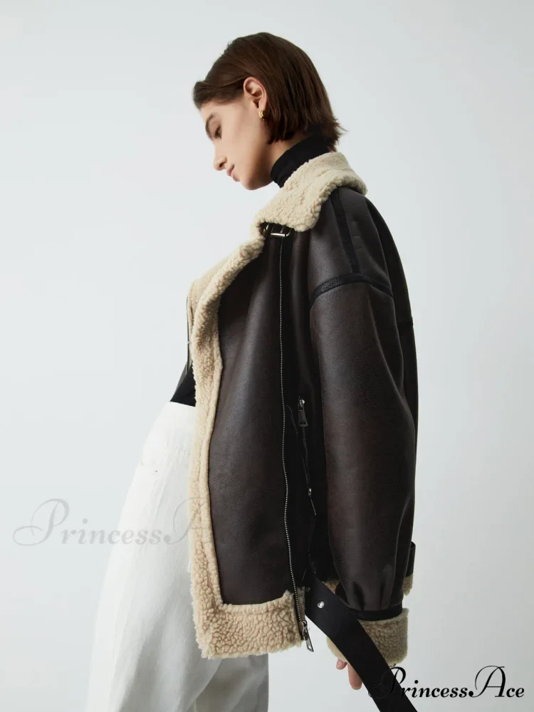 Classic Sherpa Lined Trendy Shearling Leather Flight Jacket - Image 4