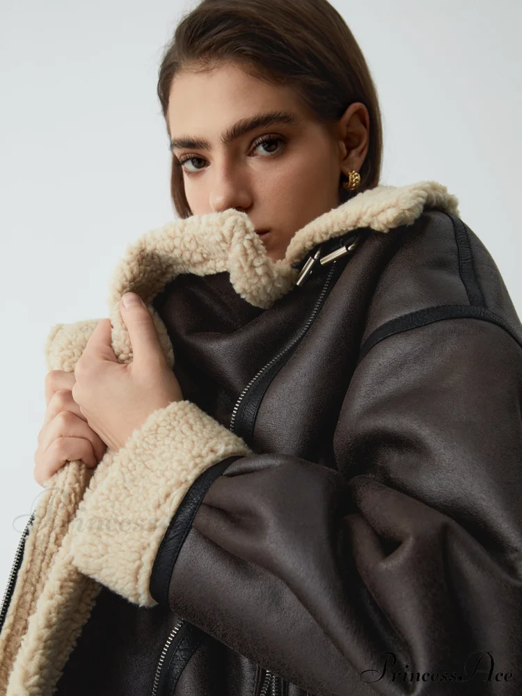 Classic Sherpa Lined Trendy Shearling Leather Flight Jacket - Image 5
