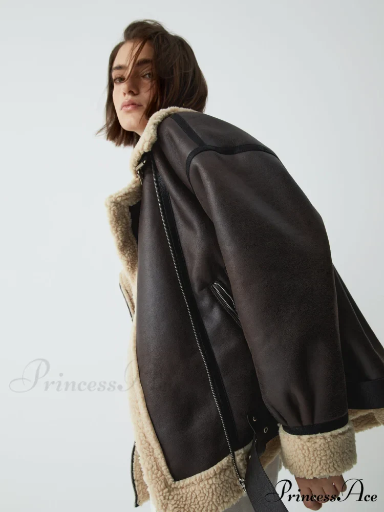 Classic Sherpa Lined Trendy Shearling Leather Flight Jacket - Image 6