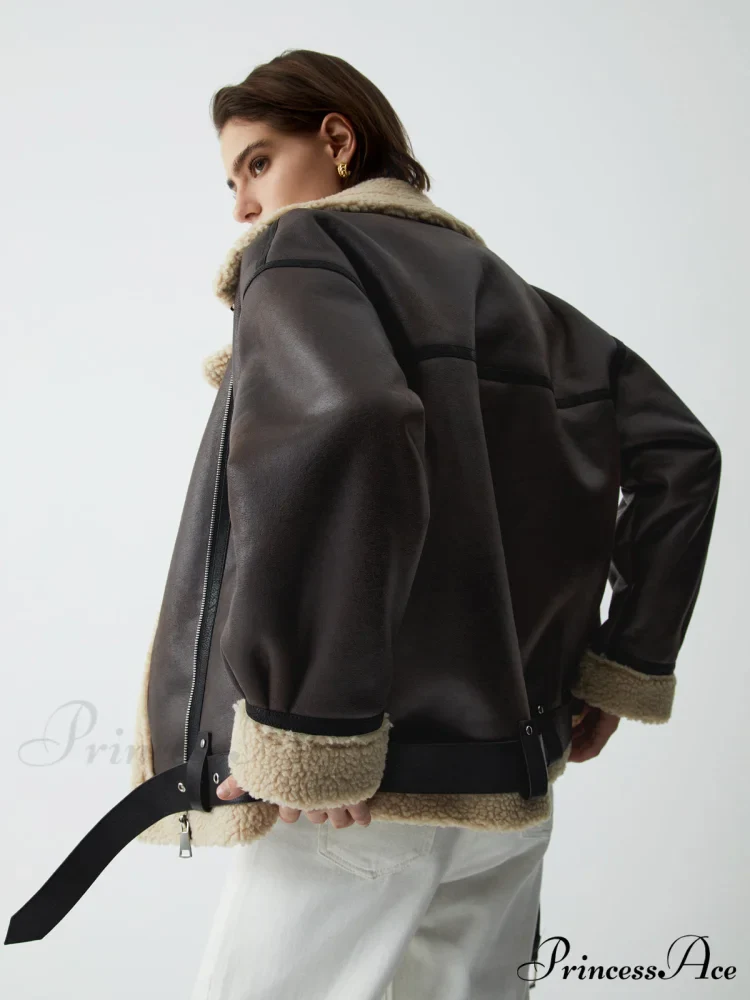 Classic Sherpa Lined Trendy Shearling Leather Flight Jacket - Image 7