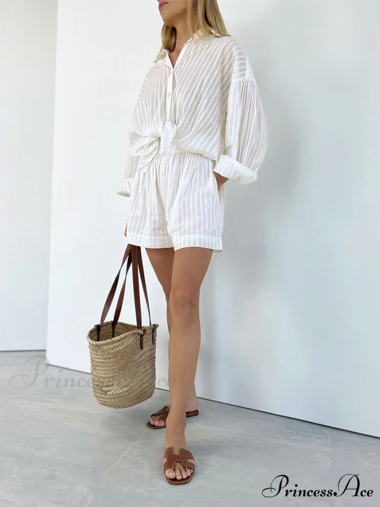 Cloud Nine Pinstripe See Modern Through Two Piece Shorts Set - Image 3