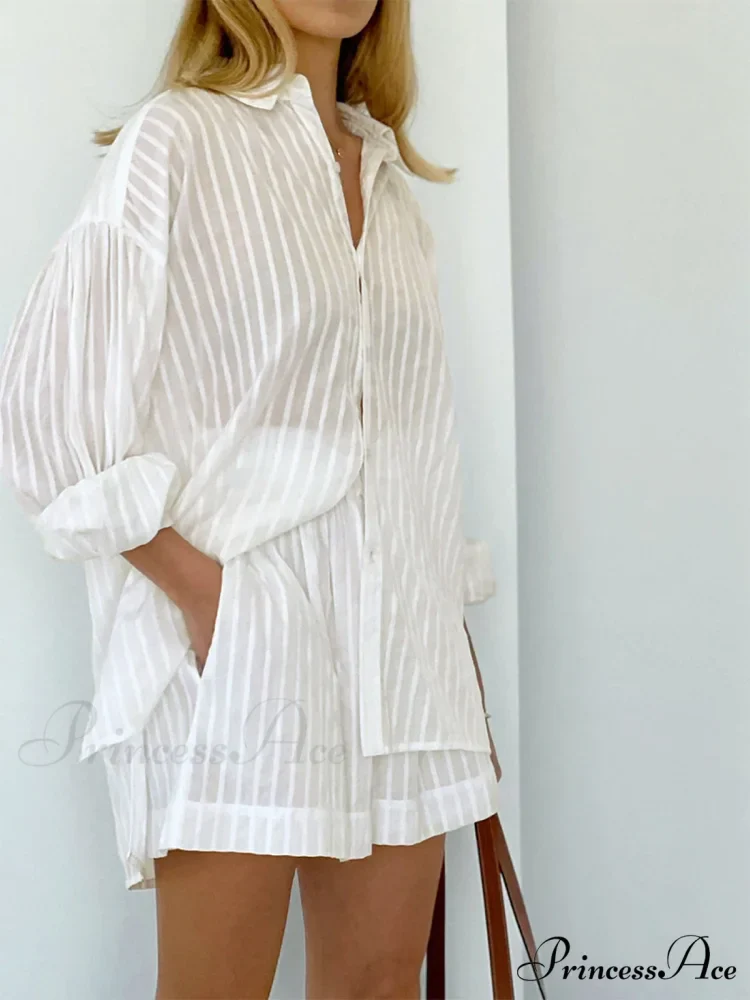 Cloud Nine Pinstripe See Modern Through Two Piece Shorts Set - Image 4