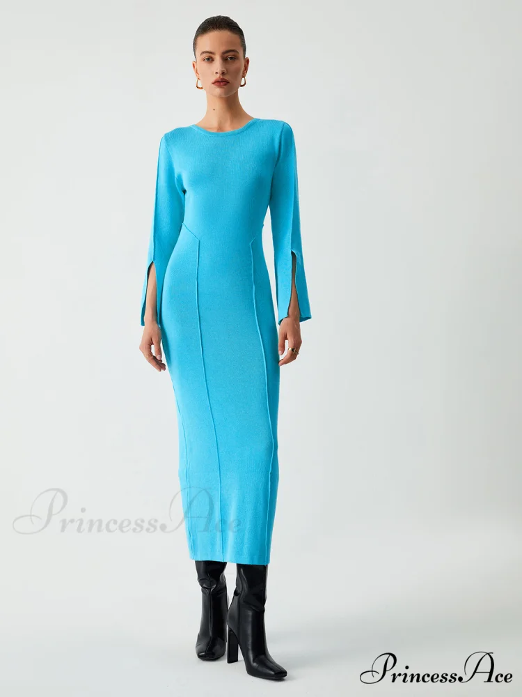 Coastal Allure Long Trendy Sleeve Long Sweater Dress - Image 2