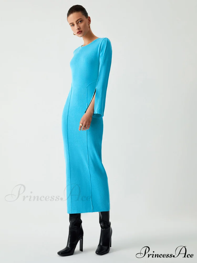 Coastal Allure Long Trendy Sleeve Long Sweater Dress - Image 3