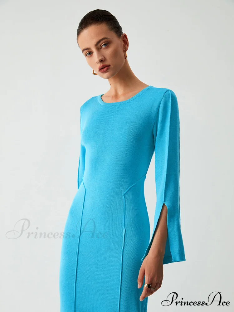 Coastal Allure Long Trendy Sleeve Long Sweater Dress - Image 5