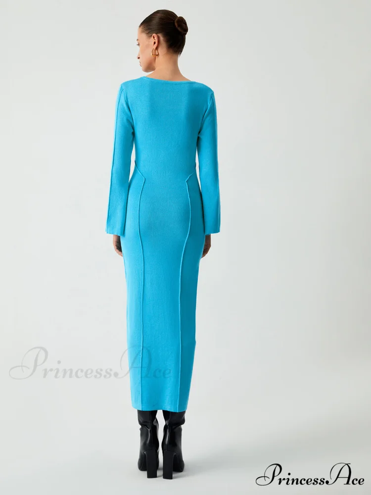 Coastal Allure Long Trendy Sleeve Long Sweater Dress - Image 6