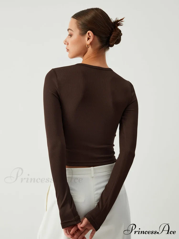 Cocoa Beans Long Trendy Sleeve Crop Shirt - Image 4