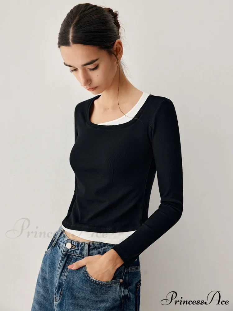 Colorblock Long Graceful Sleeve Crop Shirt - Image 2