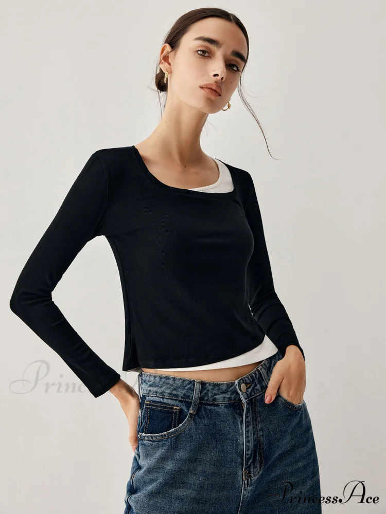 Colorblock Long Graceful Sleeve Crop Shirt - Image 3
