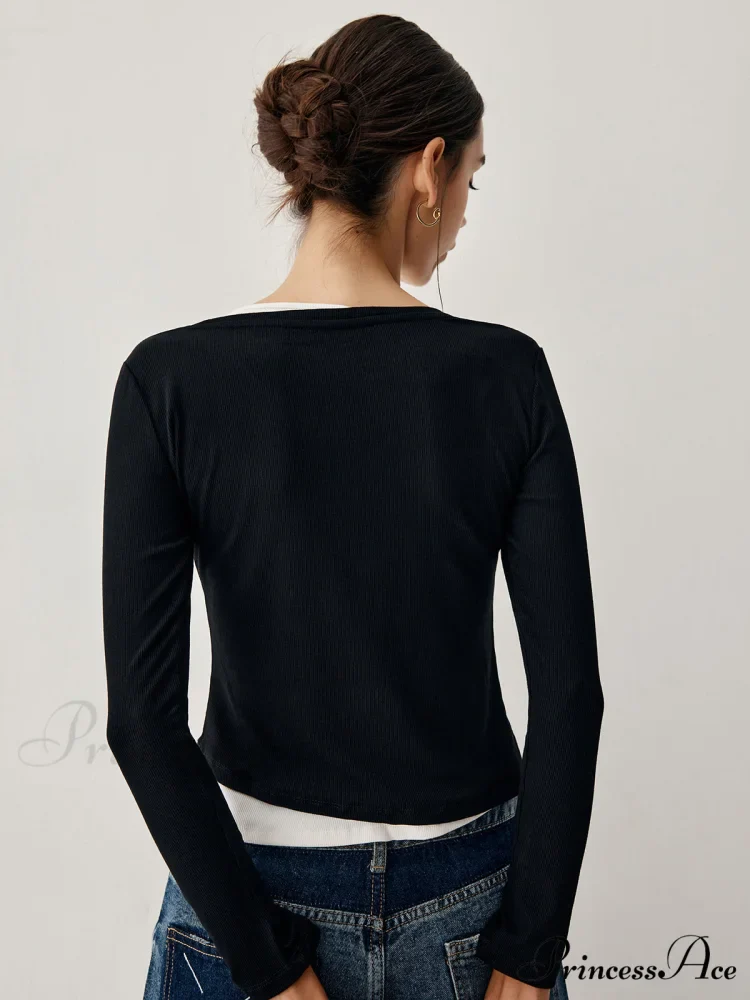 Colorblock Long Graceful Sleeve Crop Shirt - Image 5