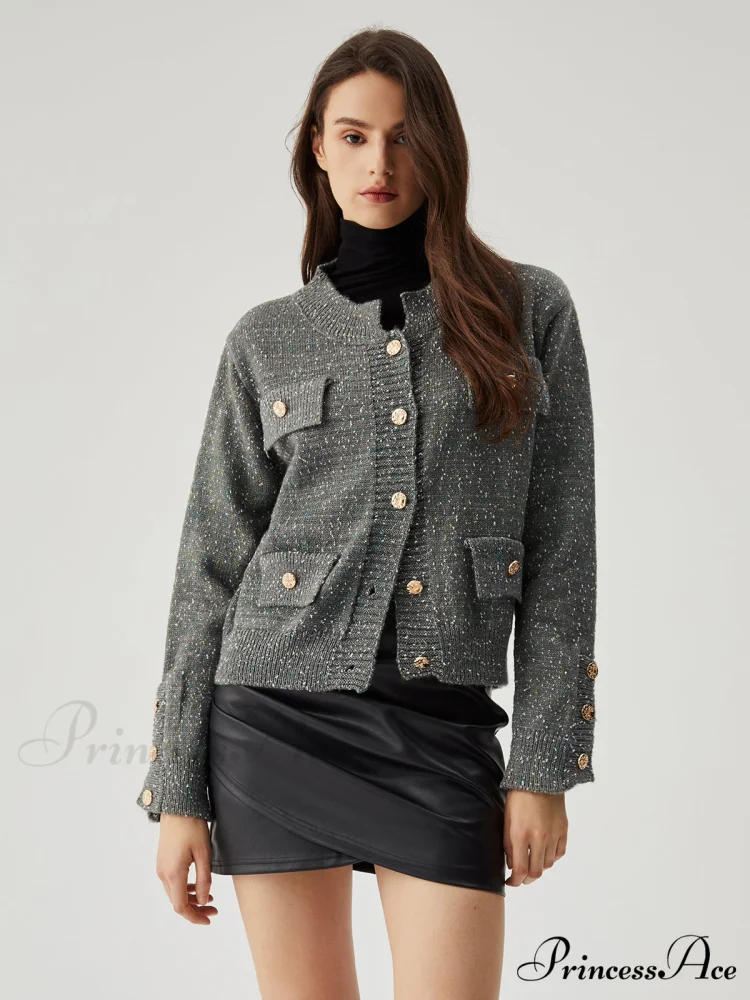Colorful Dot Knit Trendy Metallic Button Cardigan - Image 2