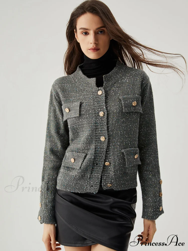 Colorful Dot Knit Trendy Metallic Button Cardigan - Image 3