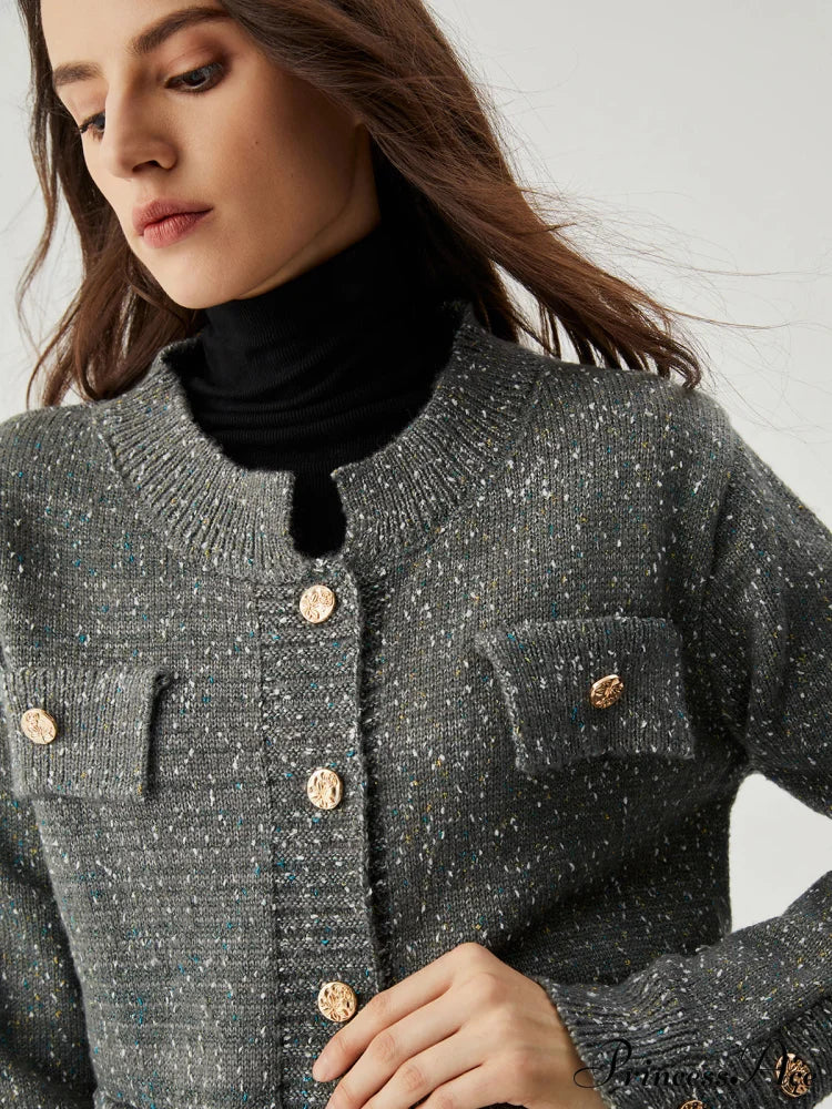 Colorful Dot Knit Trendy Metallic Button Cardigan - Image 4