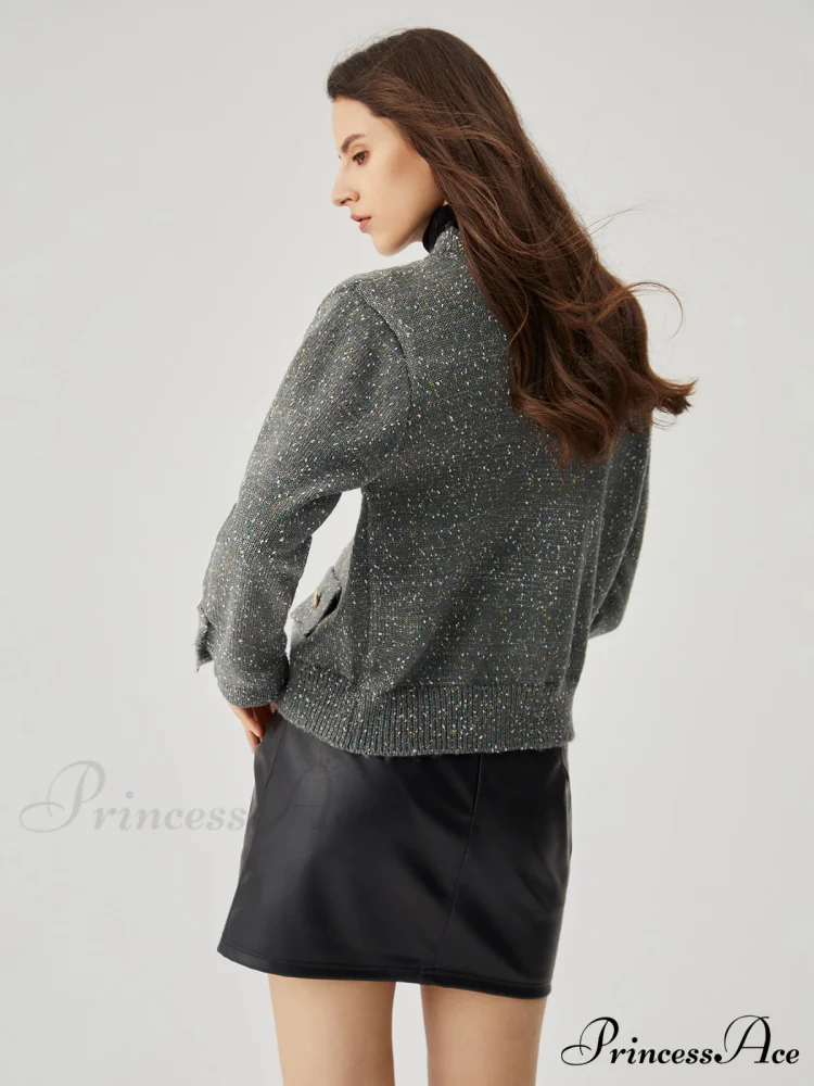 Colorful Dot Knit Trendy Metallic Button Cardigan - Image 5