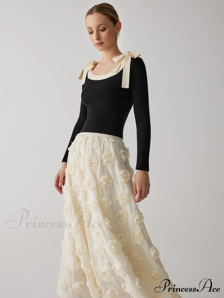 Contrast Bow Crew Trendy Neck Knit Top - Image 3