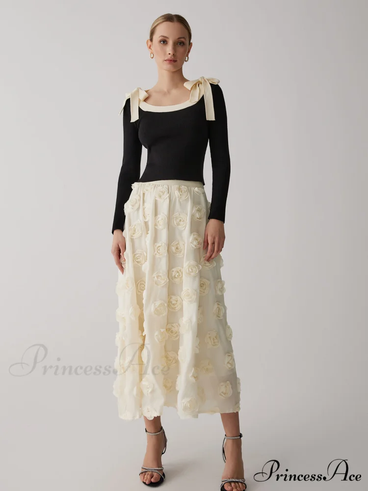 Contrast Bow Crew Trendy Neck Knit Top - Image 4