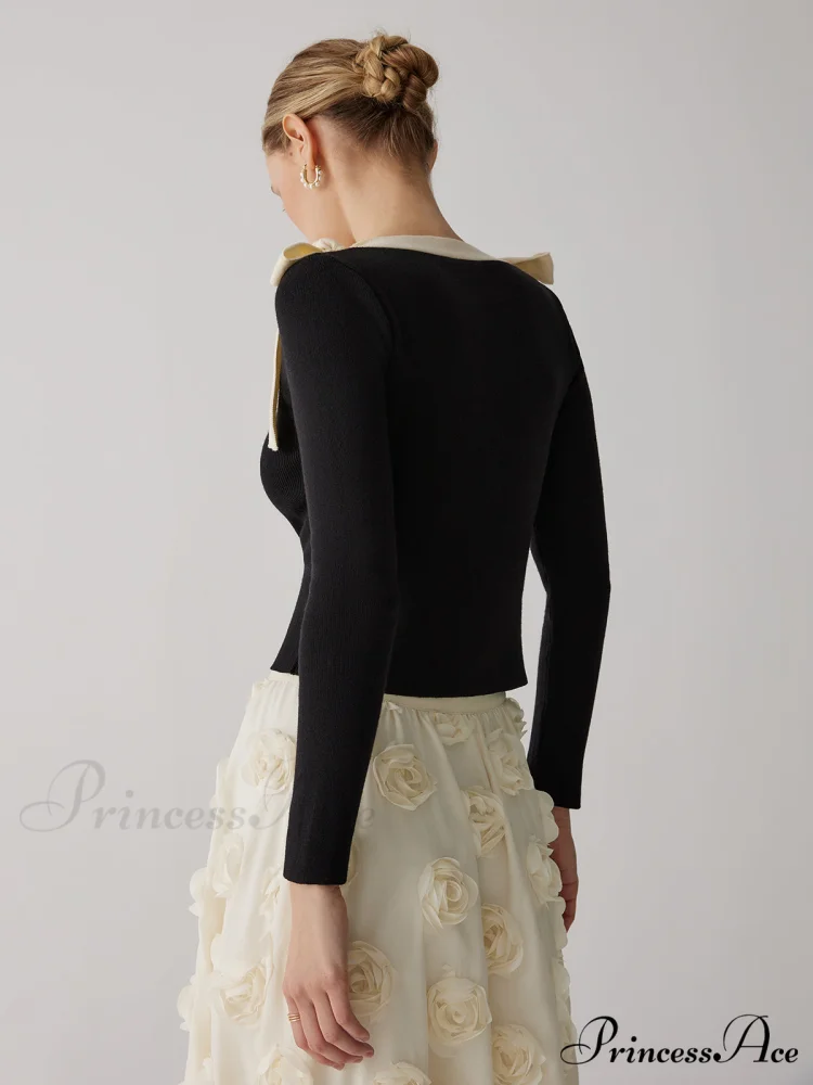 Contrast Bow Crew Trendy Neck Knit Top - Image 5
