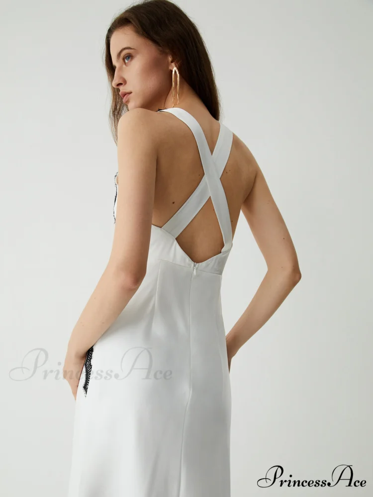 Contrast Lace Graceful Satin Long Dress - Image 3