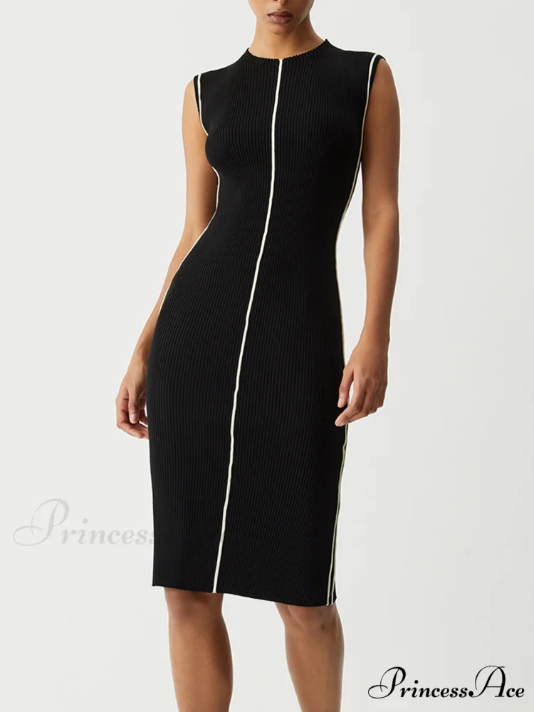 Contrast Piping Graceful Midi Sweater Dress - Image 2