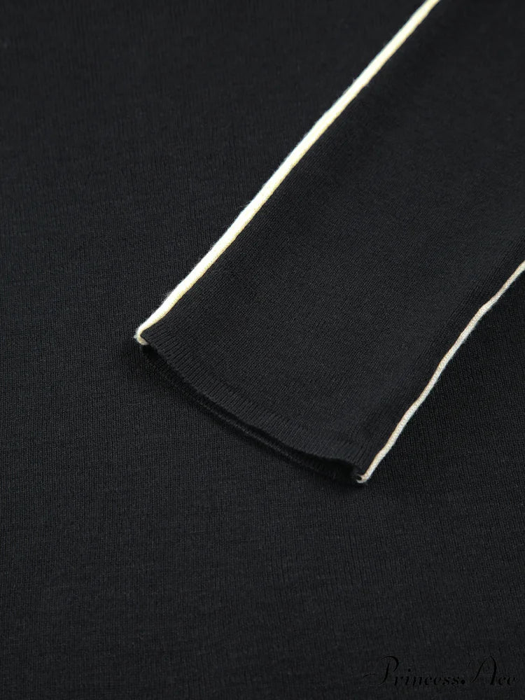 Contrast Piping Turtleneck Trendy Long Sleeve Top - Image 7