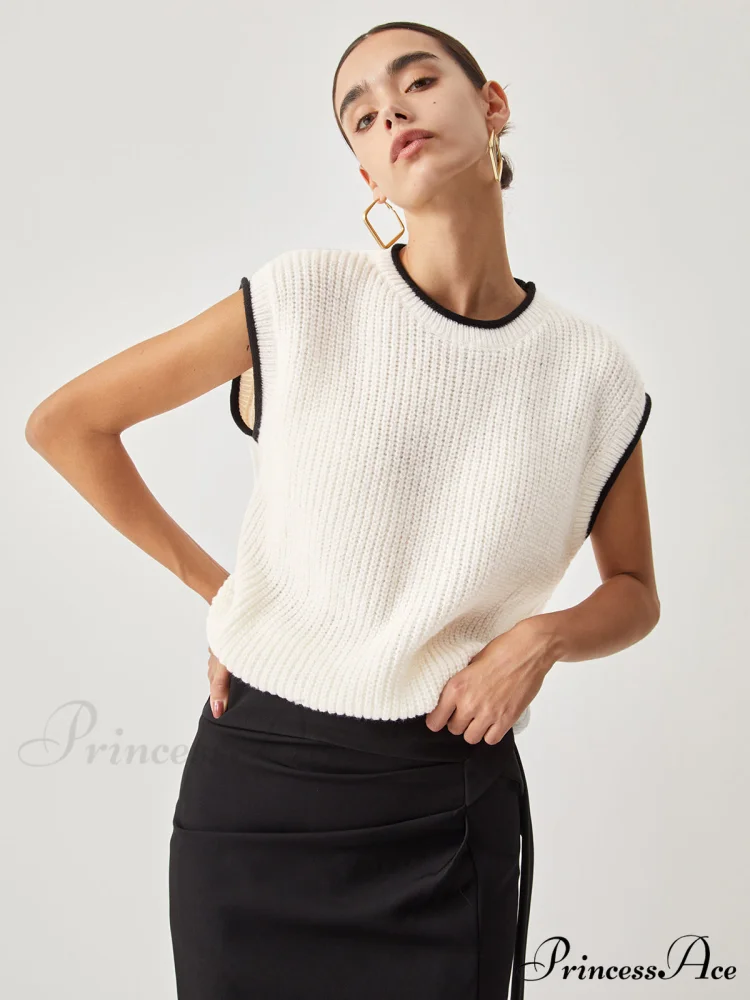Contrast Trim Graceful Chunky Knit Vest - Image 3