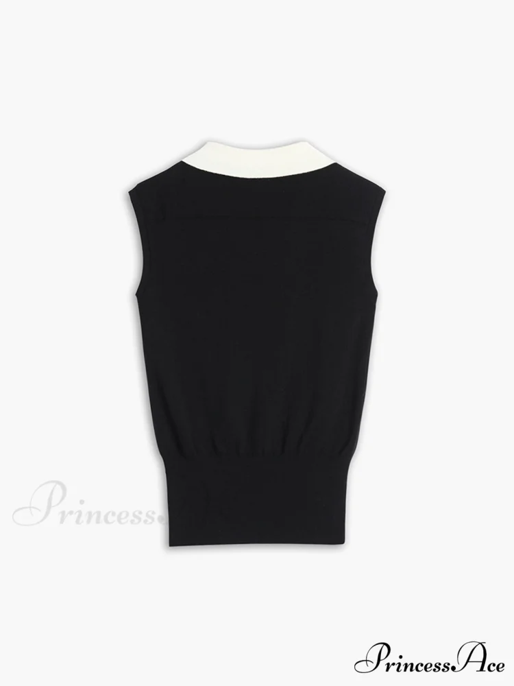Contrast Trim Collar Trendy V-neck Knit Sweater Vest - Image 4