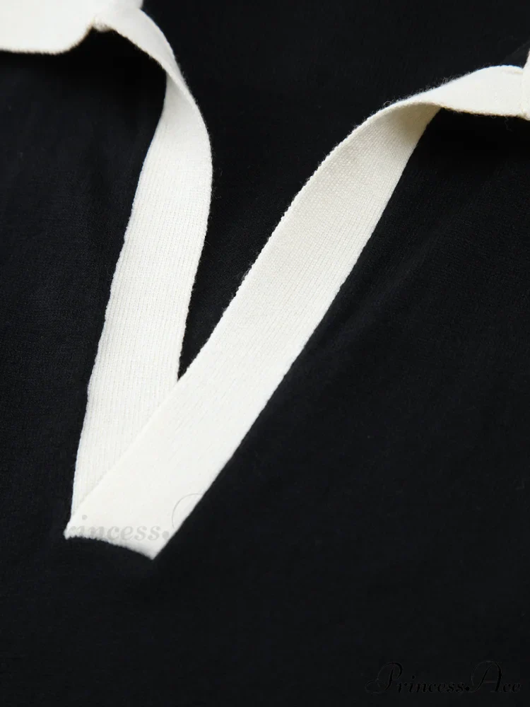Contrast Trim Collar Trendy V-neck Knit Sweater Vest - Image 5