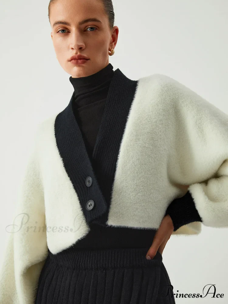 Contrast Trim Graceful Fuzzy Crop Cardigan - Image 3