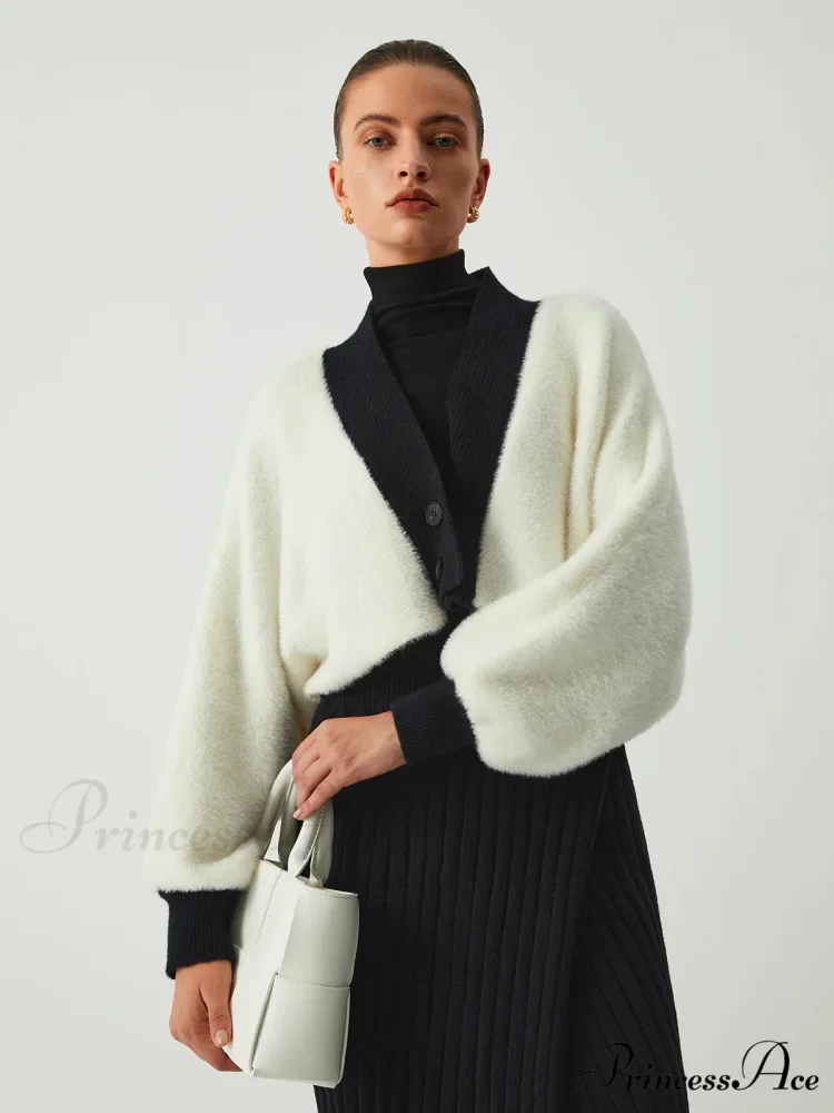 Contrast Trim Graceful Fuzzy Crop Cardigan - Image 4