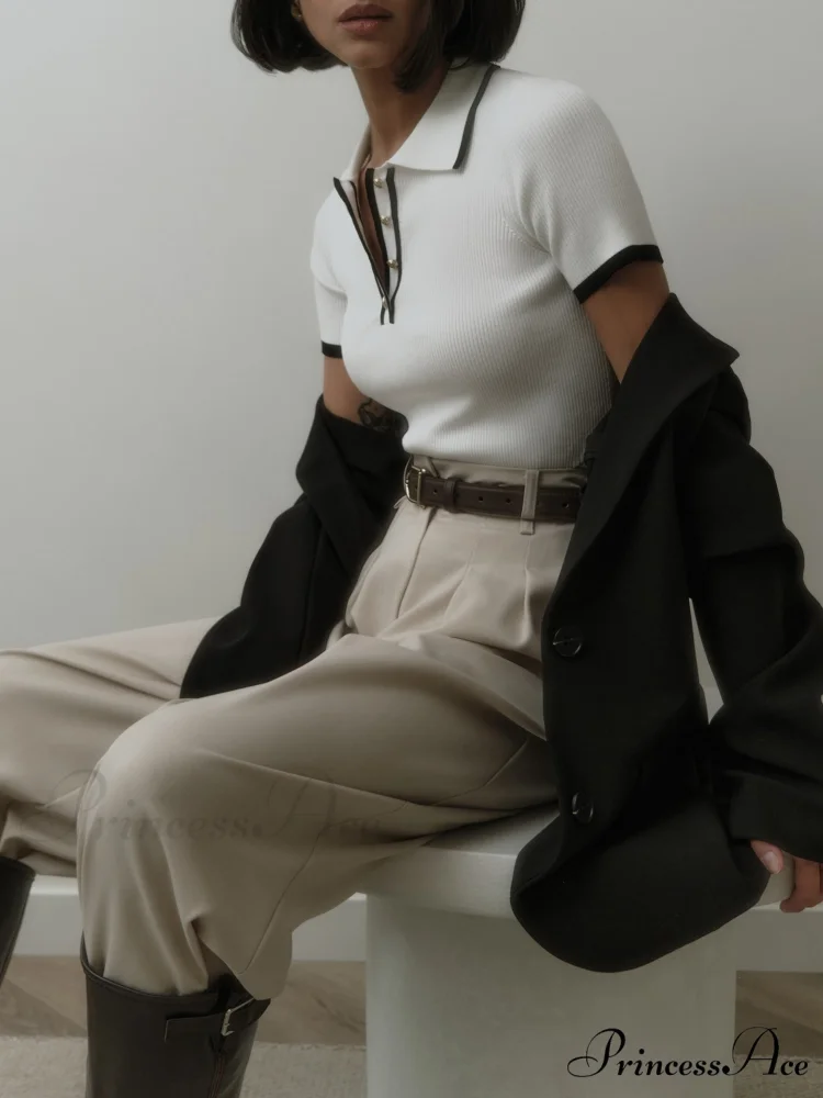 Contrast Trim Metal Trendy Button Knit Top - Image 4