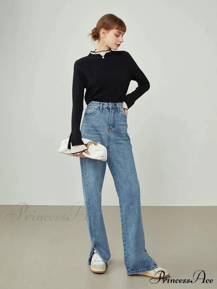 Contrast Trim Mock Trendy Neck Knit Top - Image 4