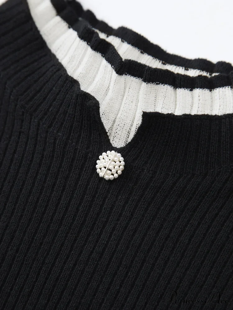 Contrast Trim Mock Trendy Neck Knit Top - Image 8