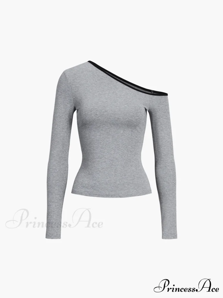 Contrast Trim Off Trendy Shoulder Long Sleeve Shirt - Image 11