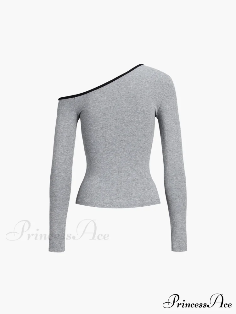 Contrast Trim Off Trendy Shoulder Long Sleeve Shirt - Image 12