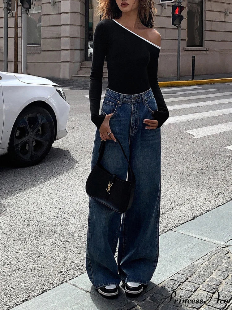 Contrast Trim Off Trendy Shoulder Long Sleeve Shirt - Image 4