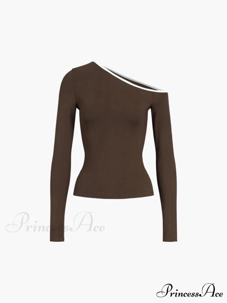 Contrast Trim Off Trendy Shoulder Long Sleeve Shirt - Image 9