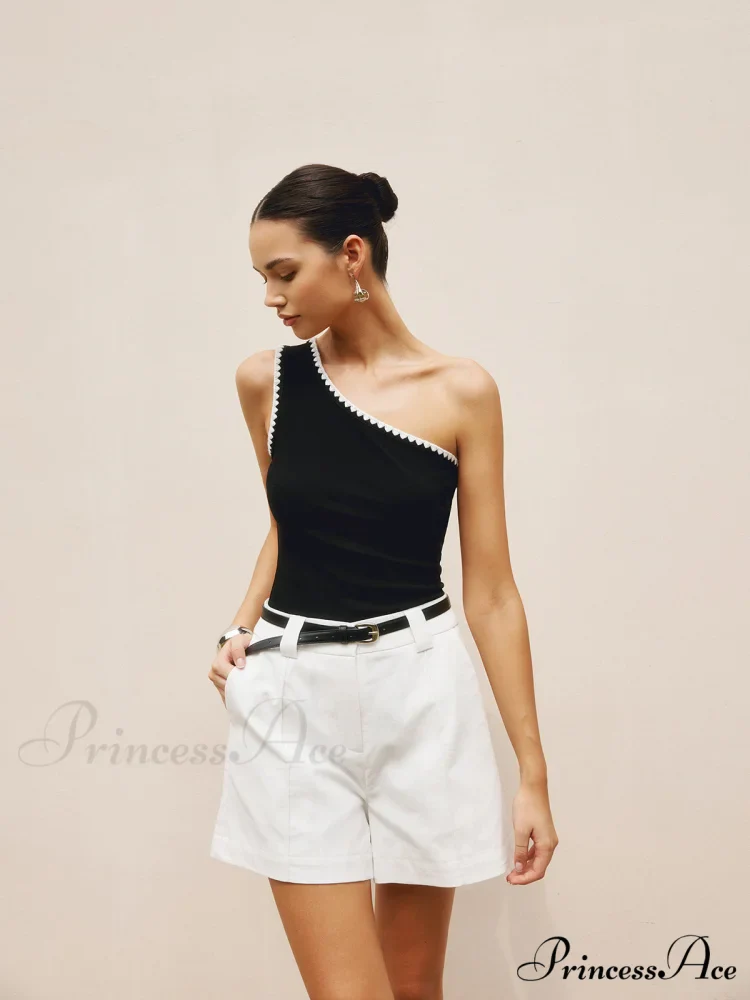 Contrast Trim One Trendy Shoulder Off Tank Top - Image 2