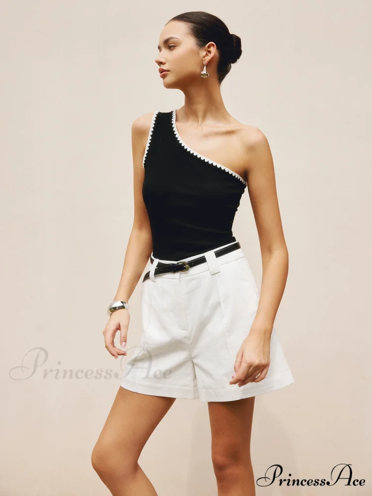 Contrast Trim One Trendy Shoulder Off Tank Top - Image 3