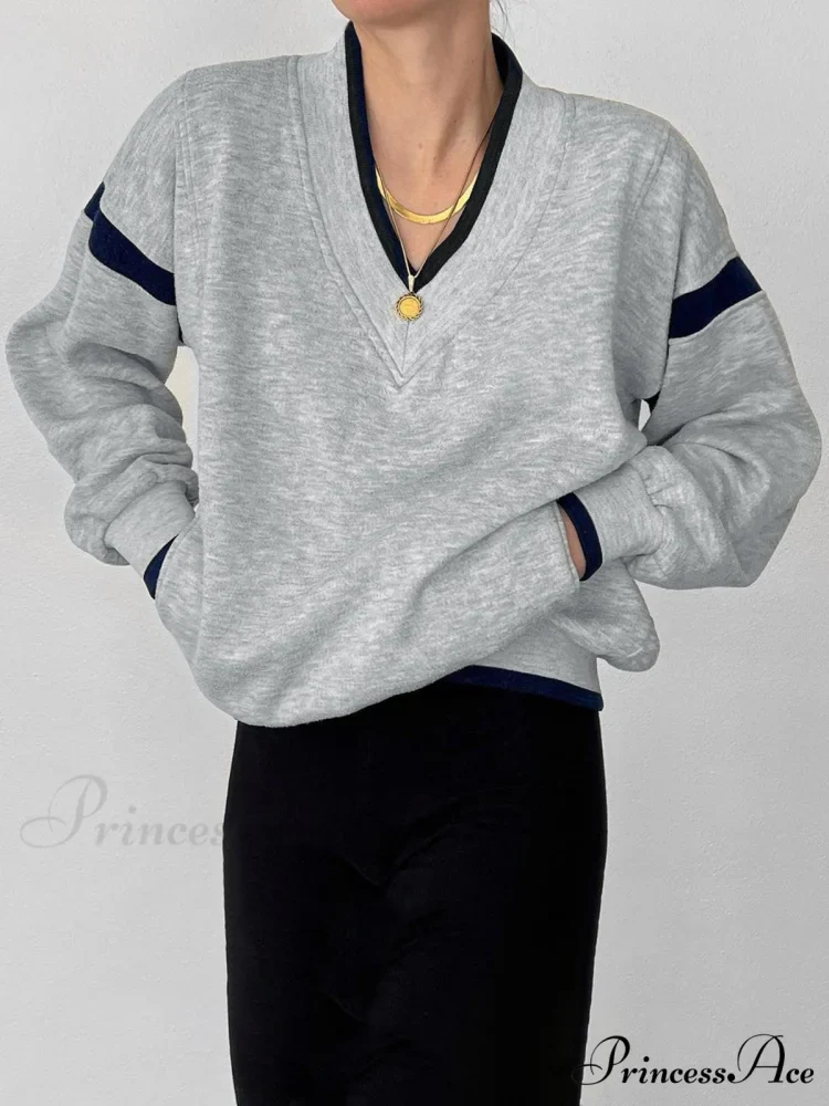 Contrast Trim Graceful Oversized Sweatshirt - Image 2