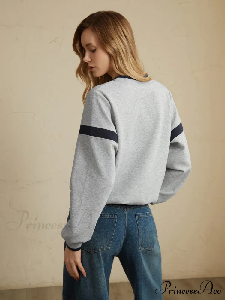 Contrast Trim Graceful Oversized Sweatshirt - Image 4