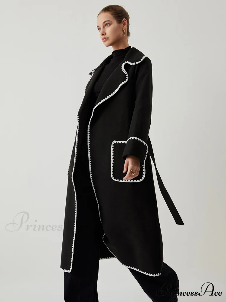 Contrast Trim Graceful Pocket Tweed Coat - Image 2