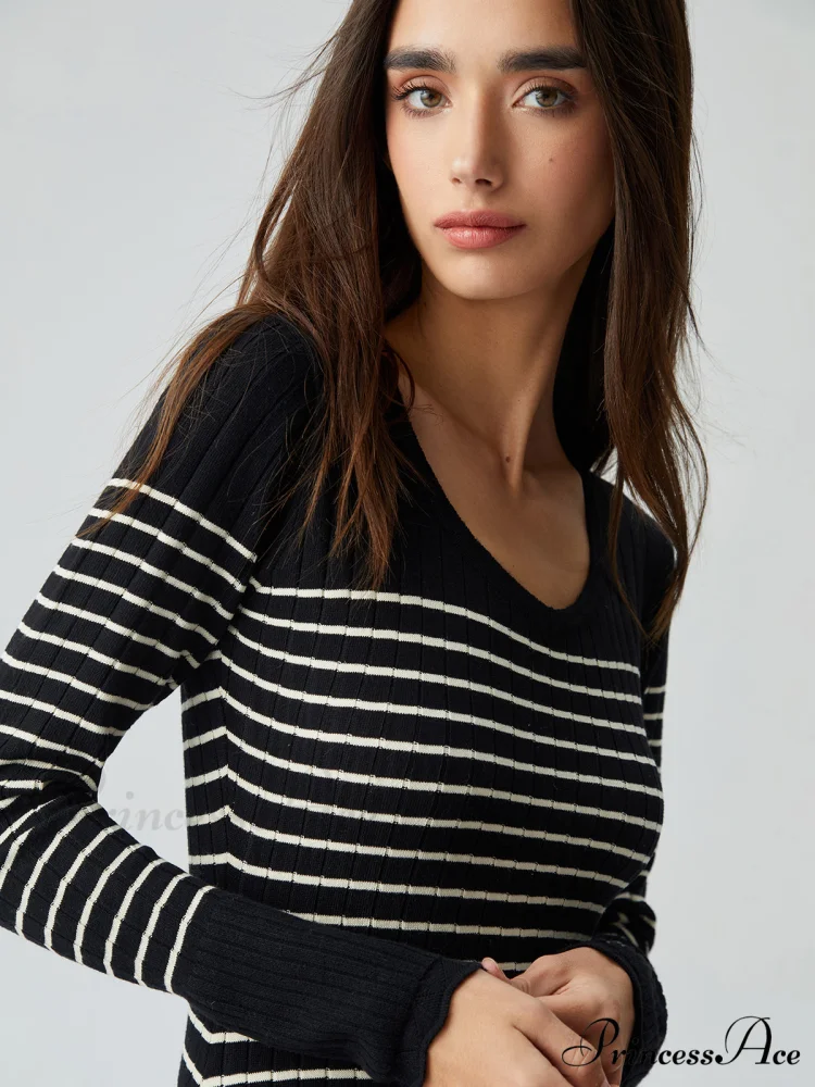 Contrast Trim Striped Crew Modern Neck Knit Sweater Dress - Image 3