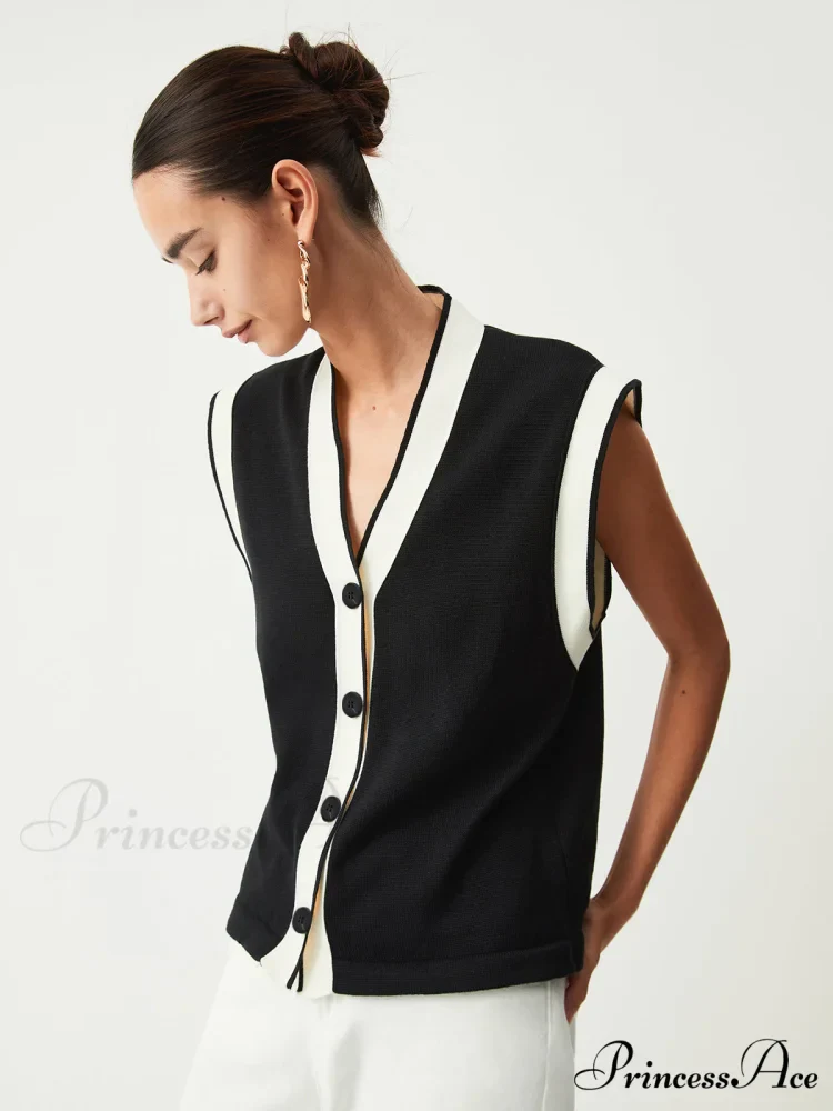 Contrast Trim Graceful Sweater Vest - Image 2