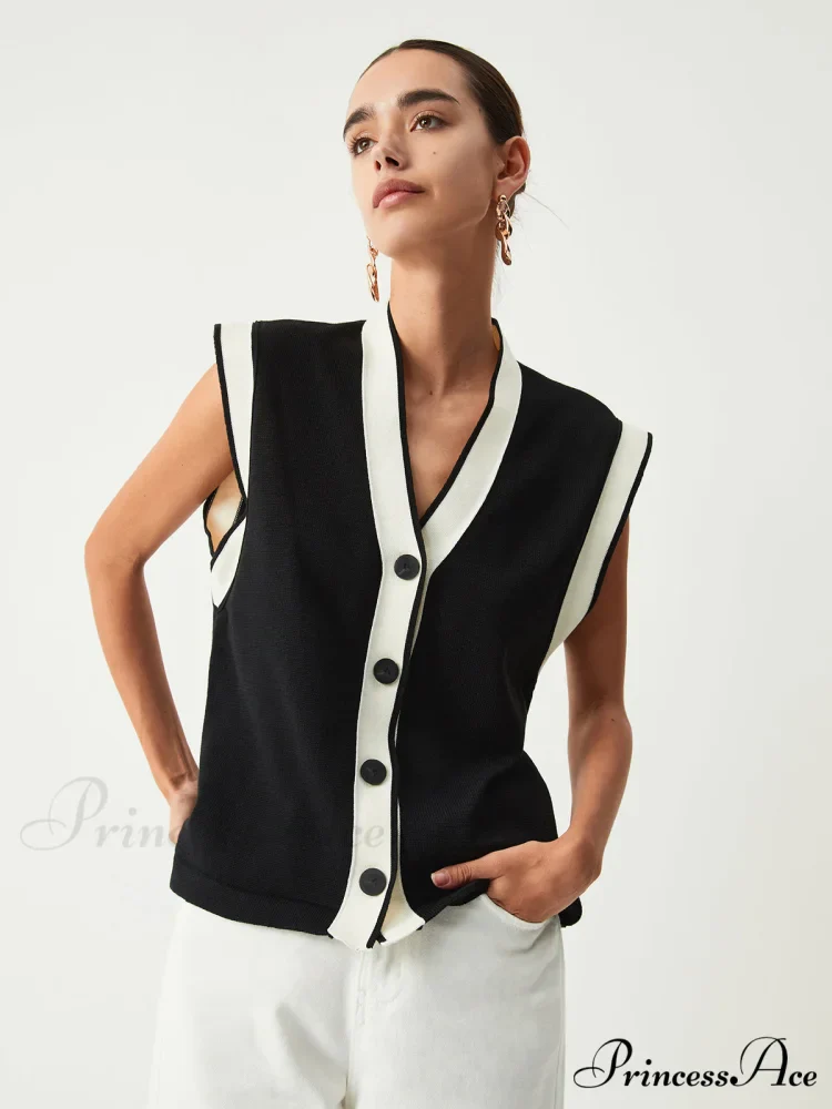 Contrast Trim Graceful Sweater Vest - Image 3