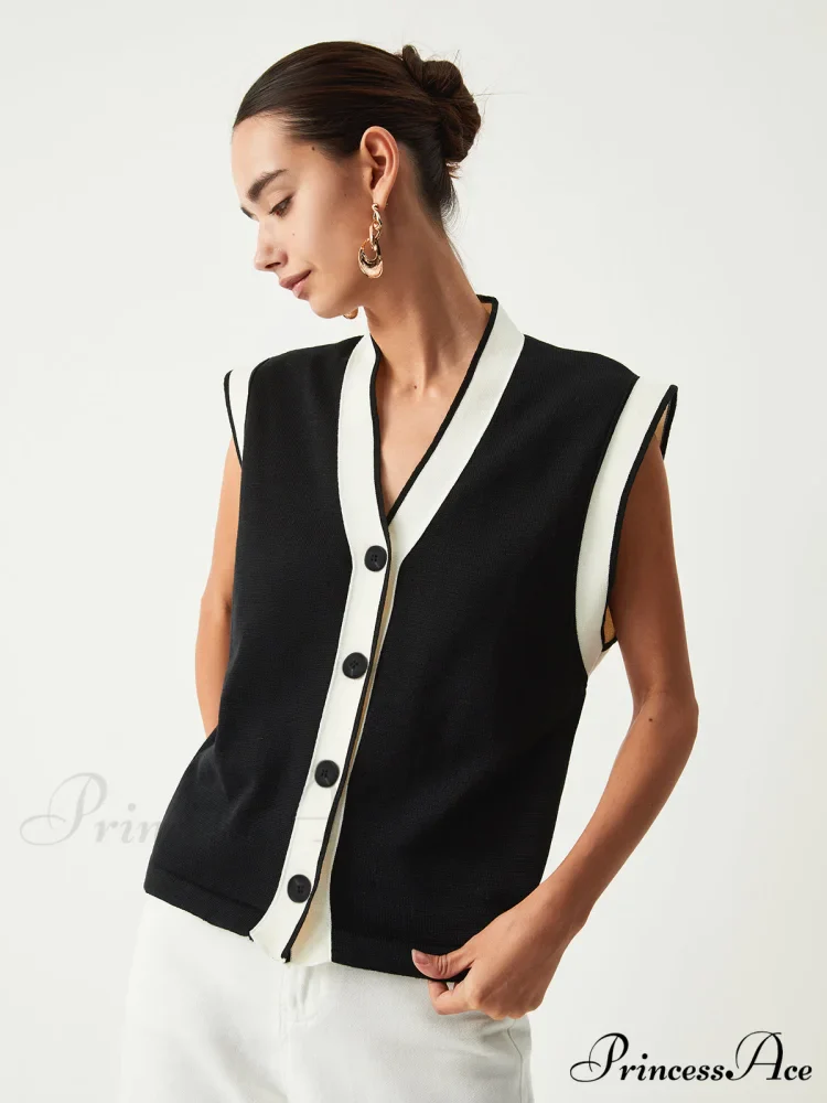 Contrast Trim Graceful Sweater Vest - Image 4