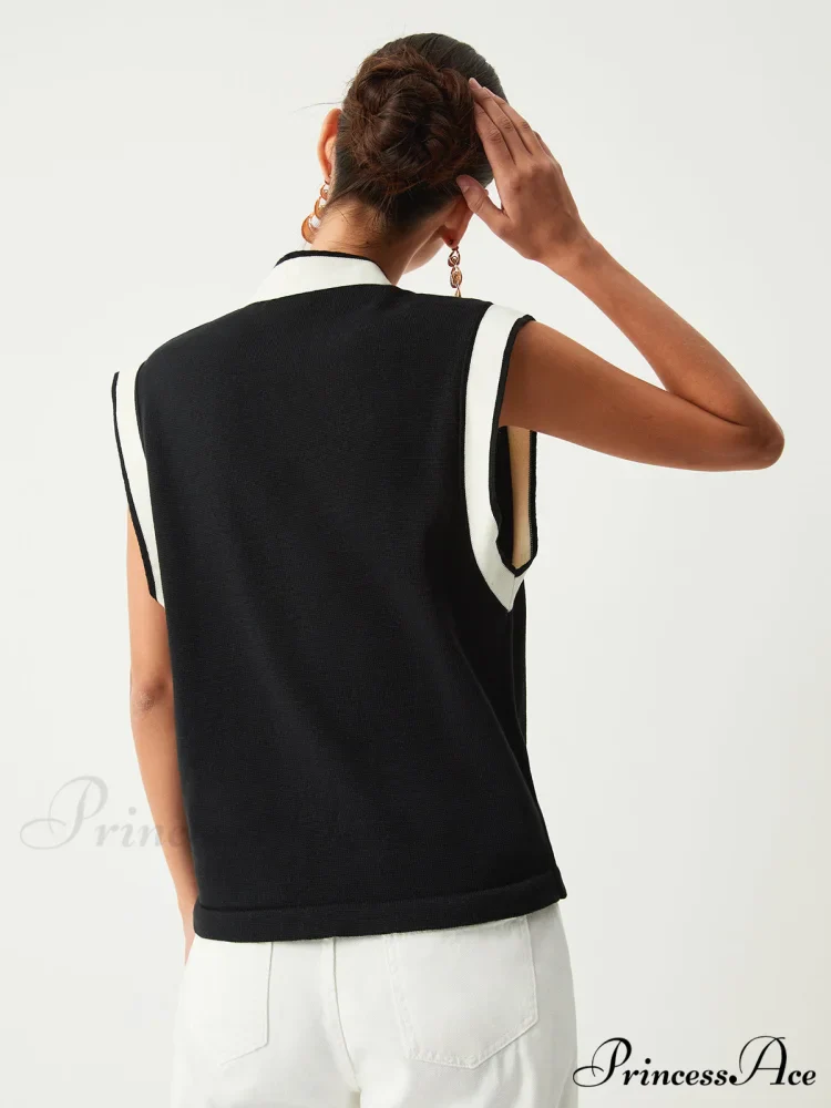 Contrast Trim Graceful Sweater Vest - Image 5