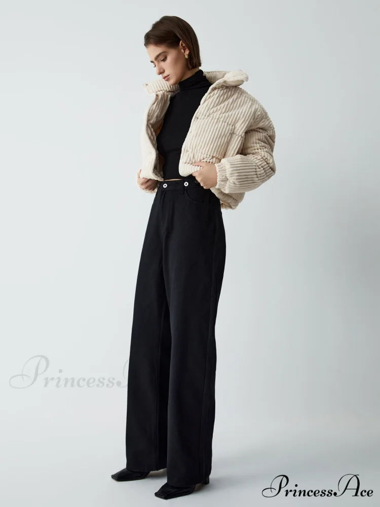 Corduroy Open Graceful Collar Puffer Coat - Image 5