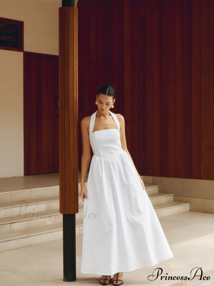 Cotton & Linen Halter Modern A Line Long Dress - Image 2