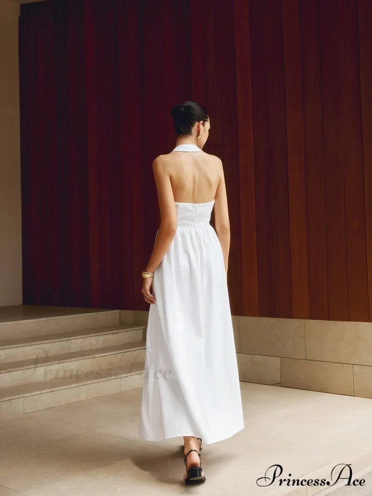 Cotton & Linen Halter Modern A Line Long Dress - Image 3
