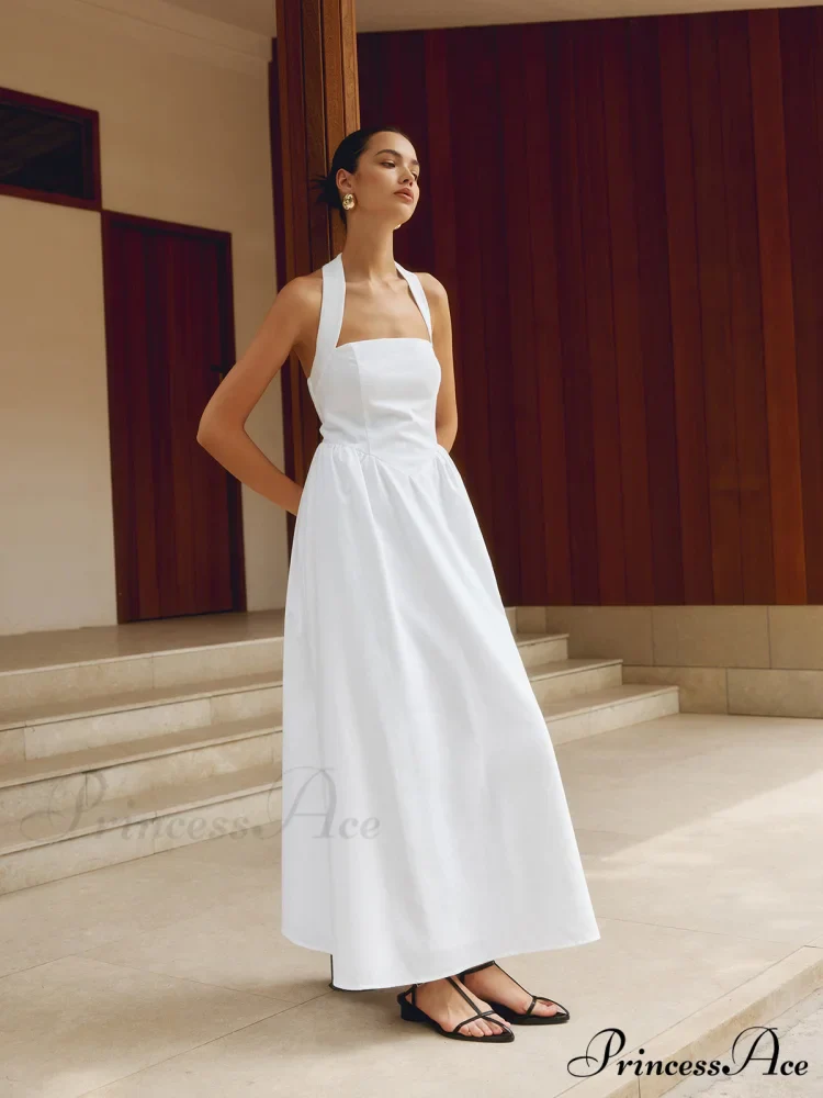 Cotton & Linen Halter Modern A Line Long Dress - Image 4